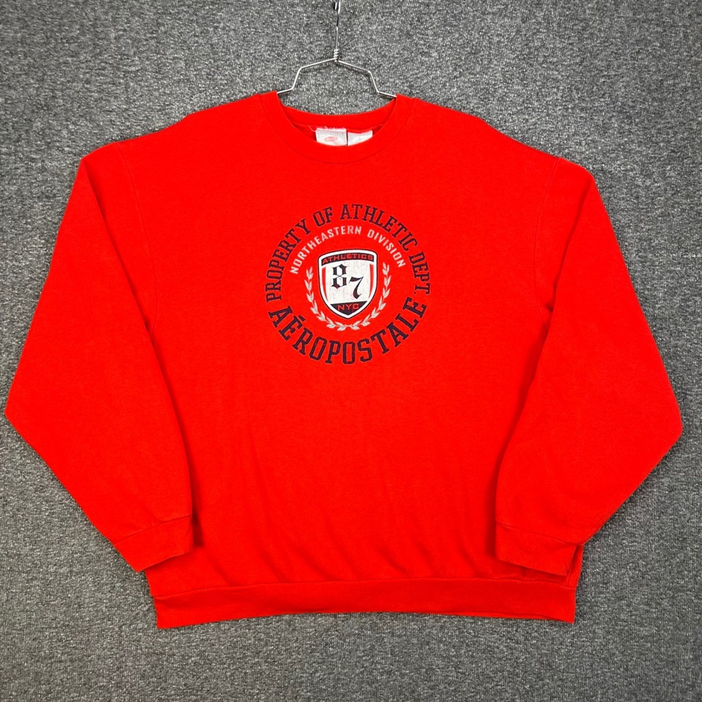 Aeropostale Sweatshirt Mens L Red Collegiate Athletic Dept 87 NYC Crewneck Retro